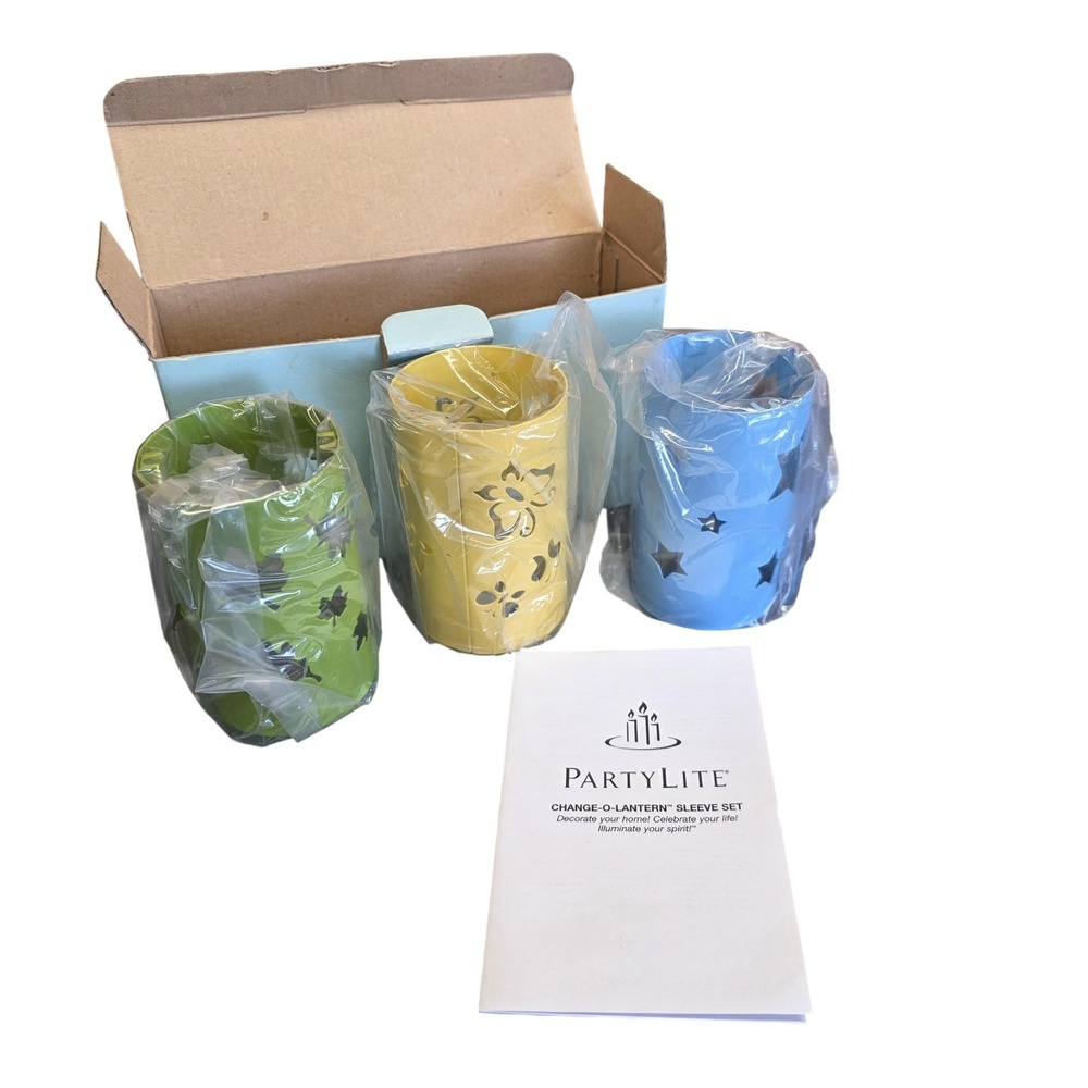 PartyLite Change-O-Lantern Candle Sleeve Set Trio Des Saisons Metal Multicolor